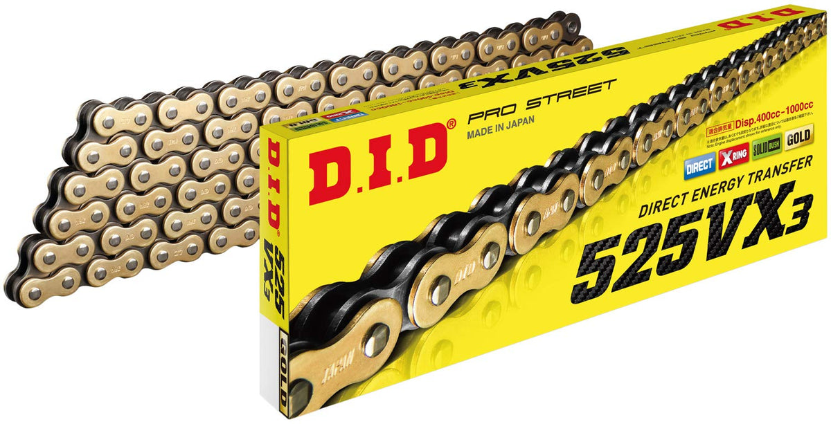 DID 525 VX3 X-Ring Chain 120-Link Gold — High-Performance, Improved Rigidity & Seal Life