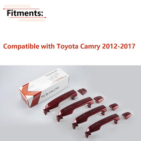 RLB-HILON Exterior Door Handle Set for Toyota Camry 2012-2017 — Painted Red, 4-Door Direct-Fit Replacement