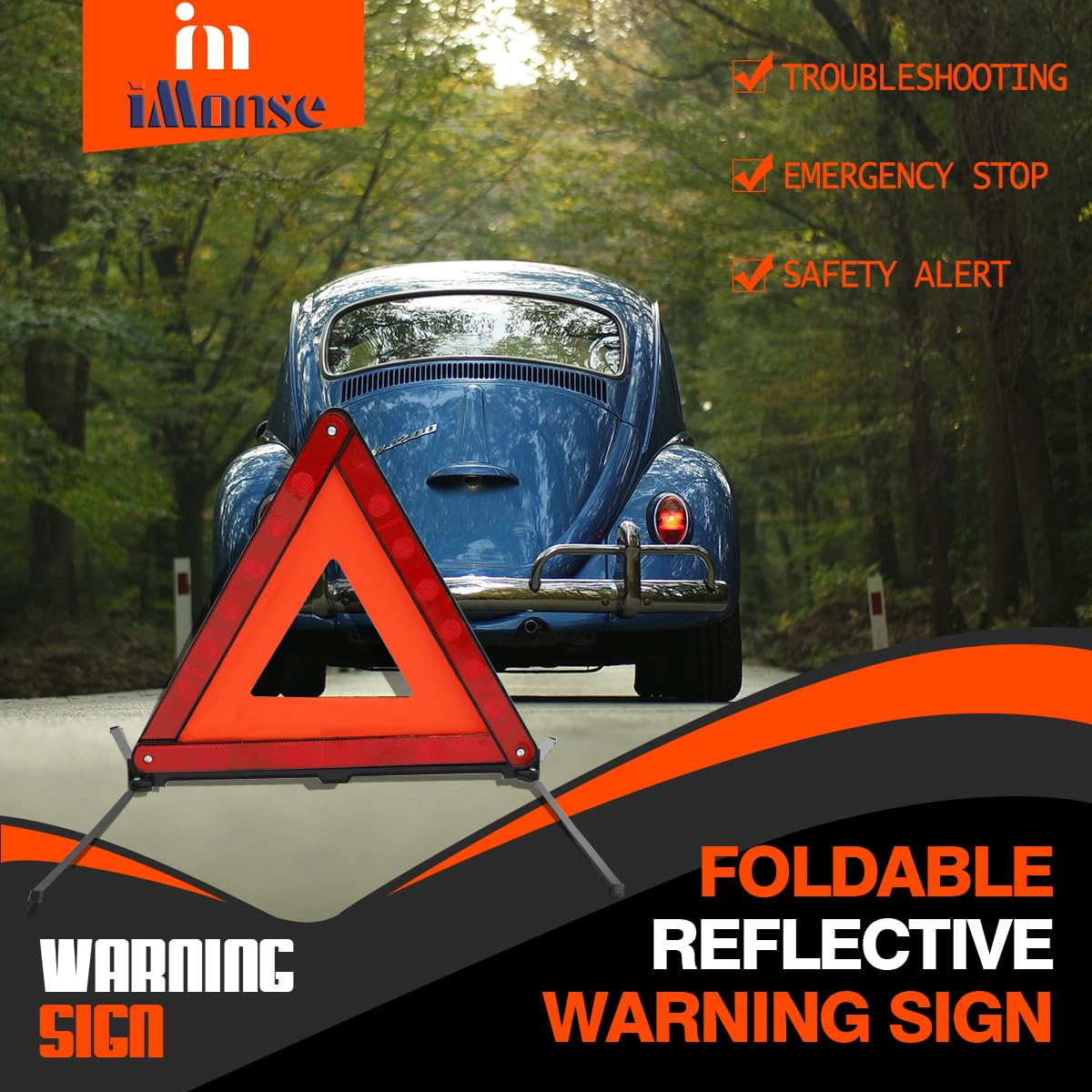 iMonse triangle in use at night demonstrating enhanced visibility for drivers