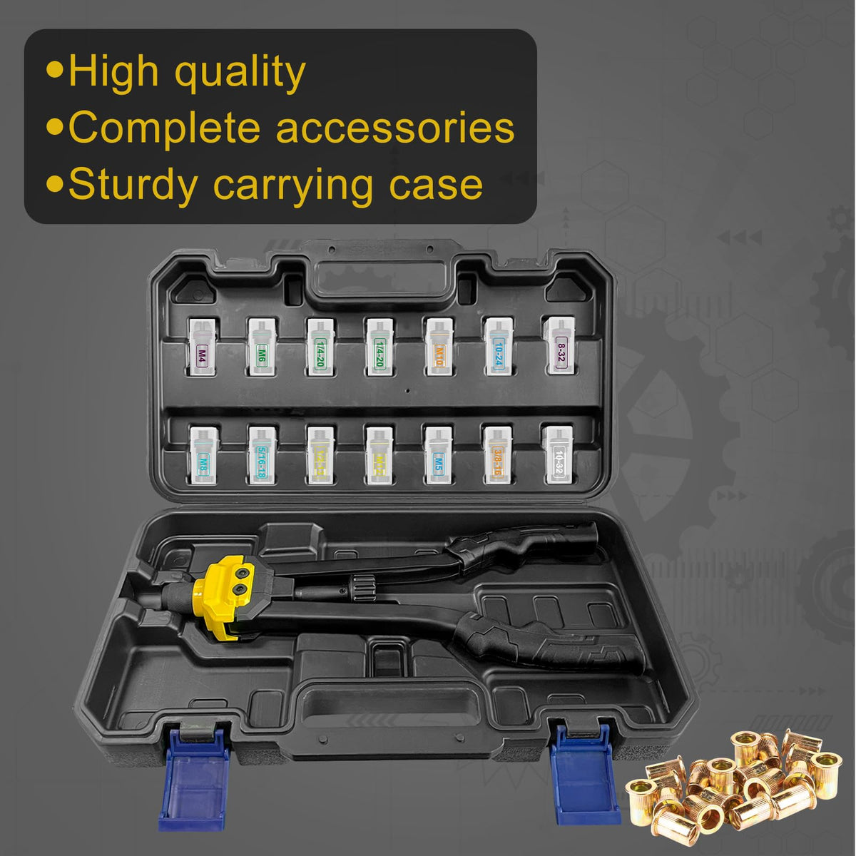 IMQUALI assorted 140 rivet nuts spread out to show variety and readiness