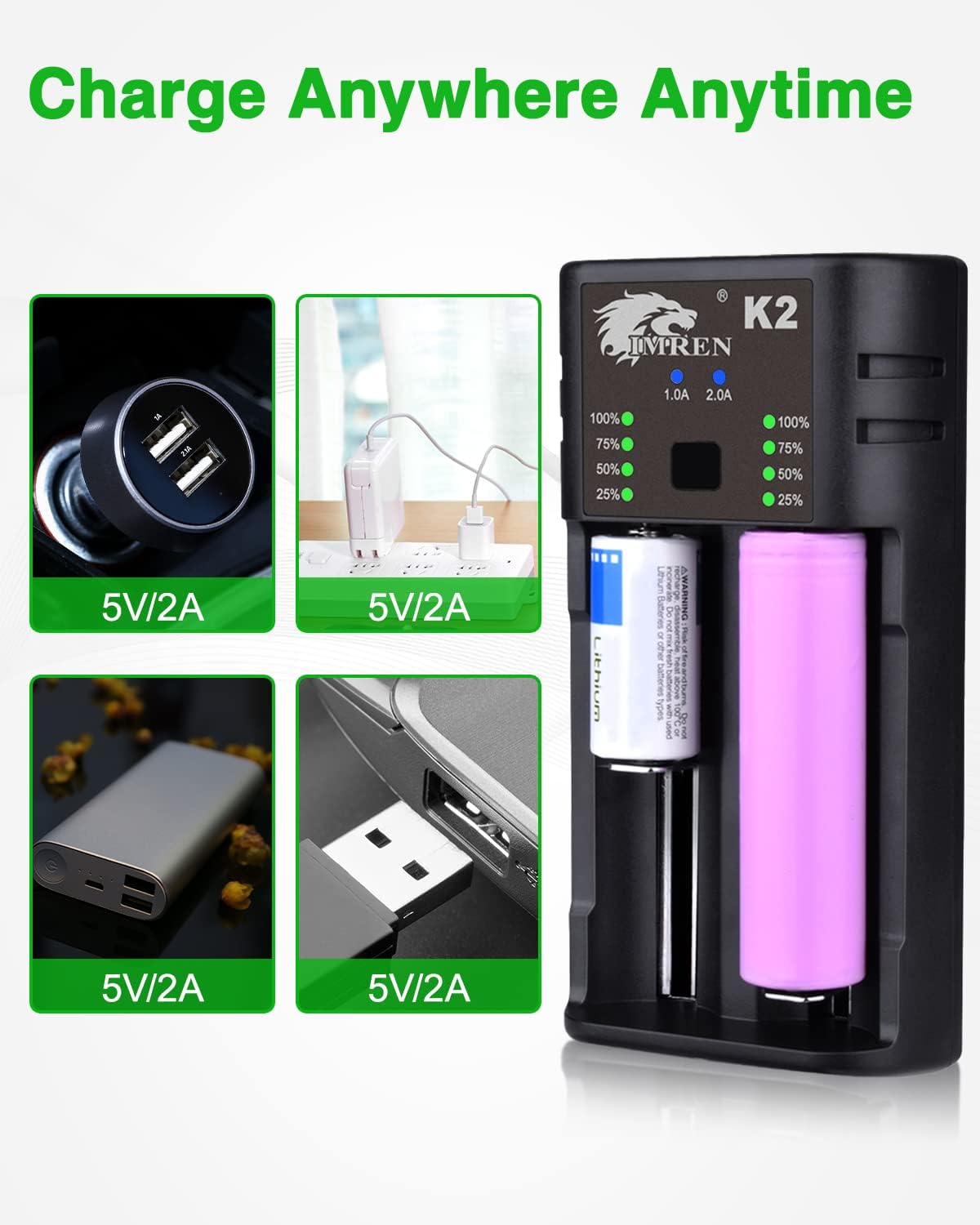 IMREN charger in travel bag showing portability and versatile power options