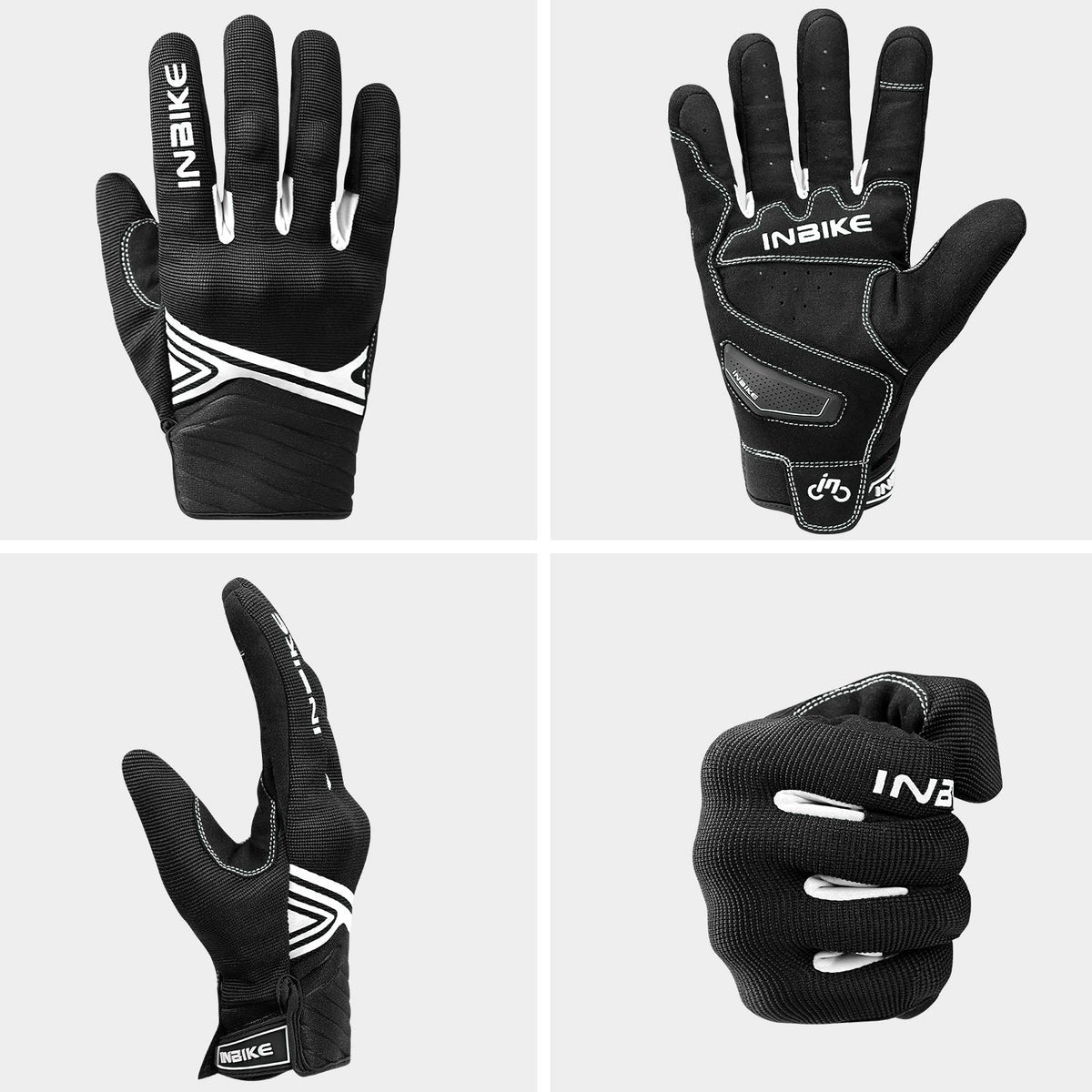 INBIKE gloves worn on rider hand showing grip and vibration control