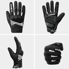 INBIKE gloves worn on rider hand showing grip and vibration control
