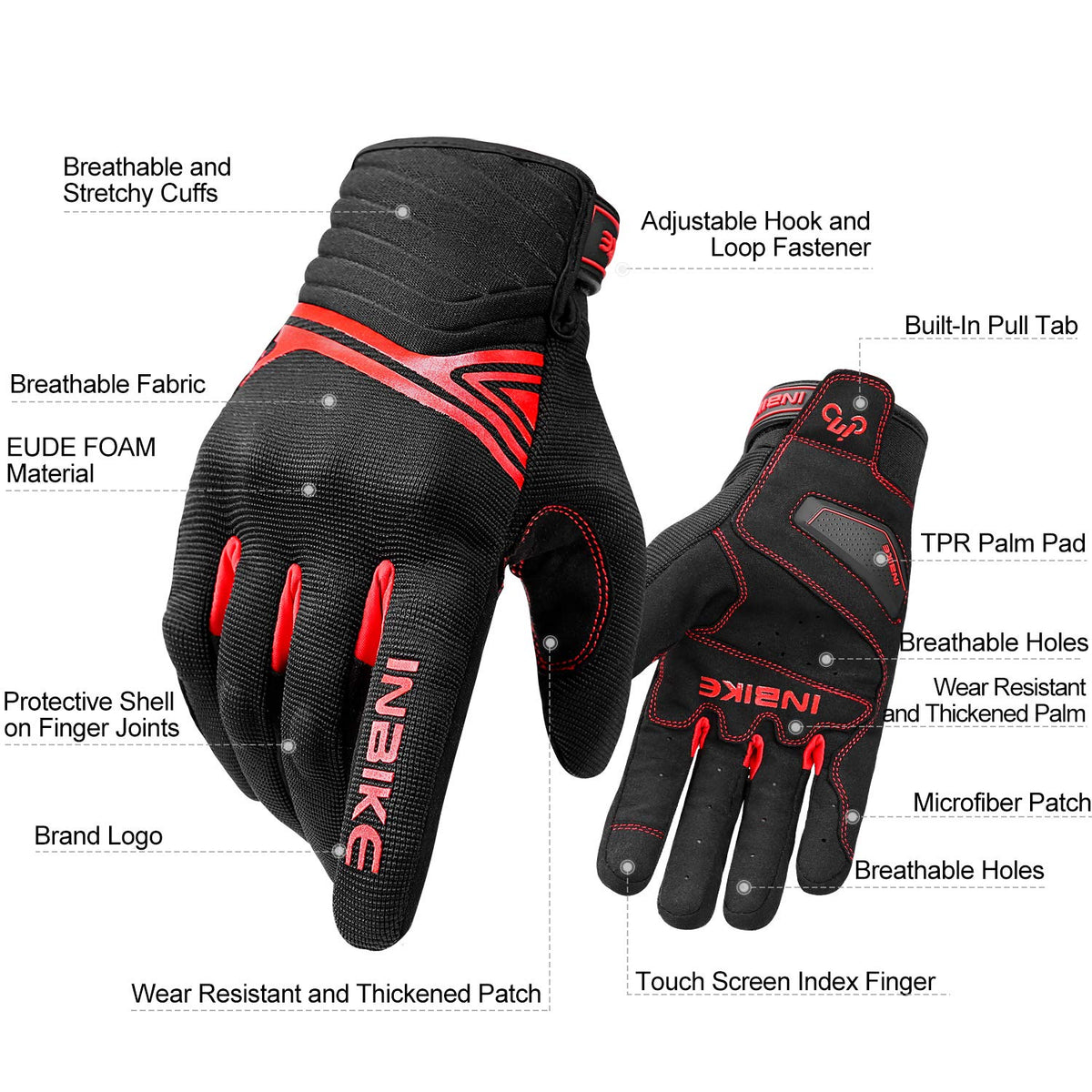 INBIKE close-up of hard knuckles showing protective shell for impact resistance