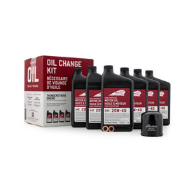 Indian Motorcycle front packaging showing complete oil change kit and benefits