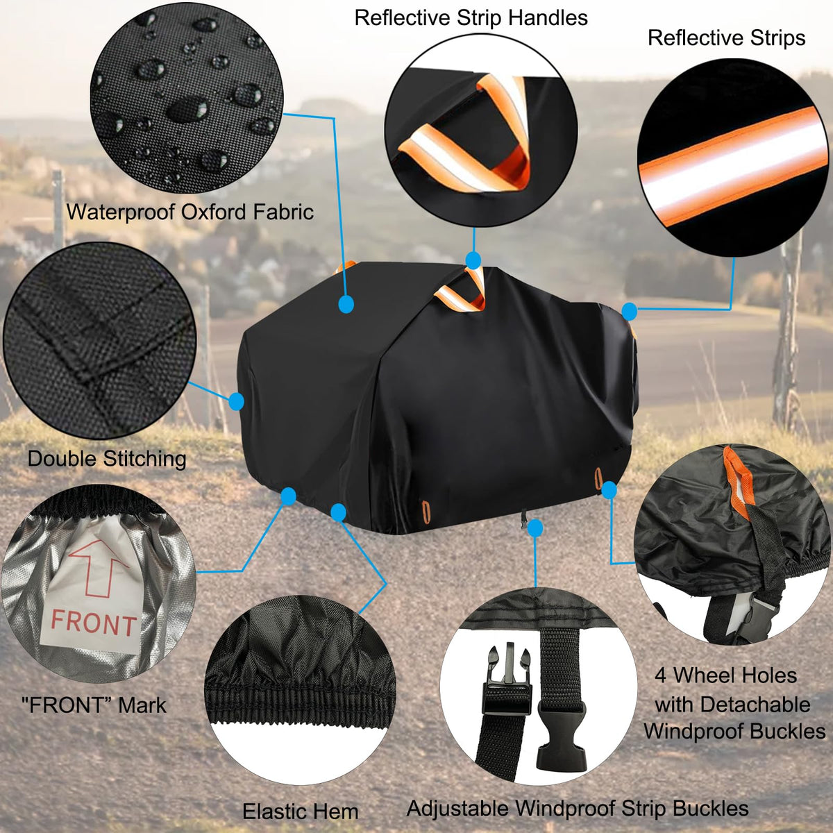 INEZARI ATV cover side profile demonstrating snug fit and elastic hems