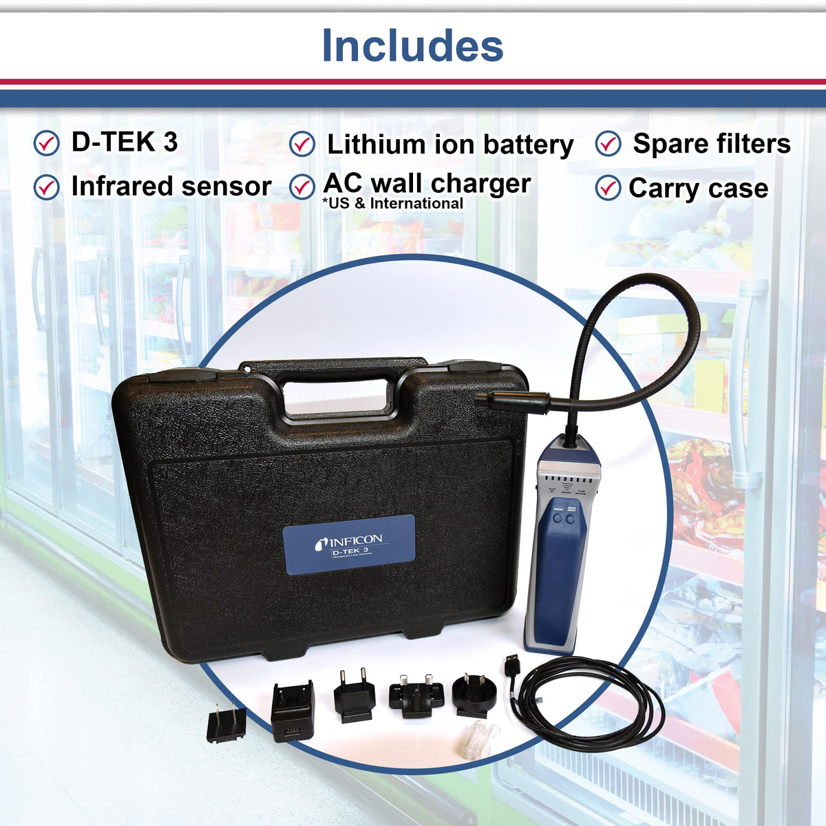 Inficon D-TEK 3 with rugged carrying case showing organized transport and protection