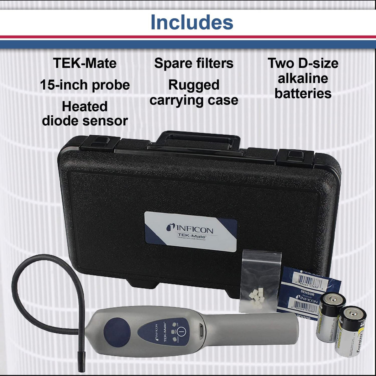 Inficon TEK-Mate label and controls detail, clear markings aid quick setup