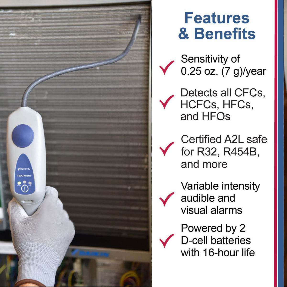 Inficon TEK-Mate heated diode sensor close-up, reliable sensitive detection