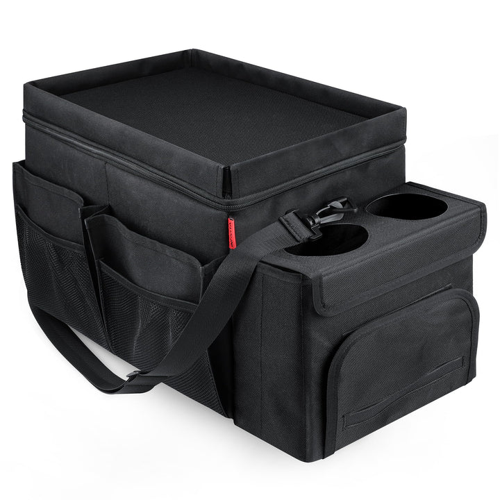 INFIVITA front view of organizer showing structure and pockets, improves vehicle tidiness