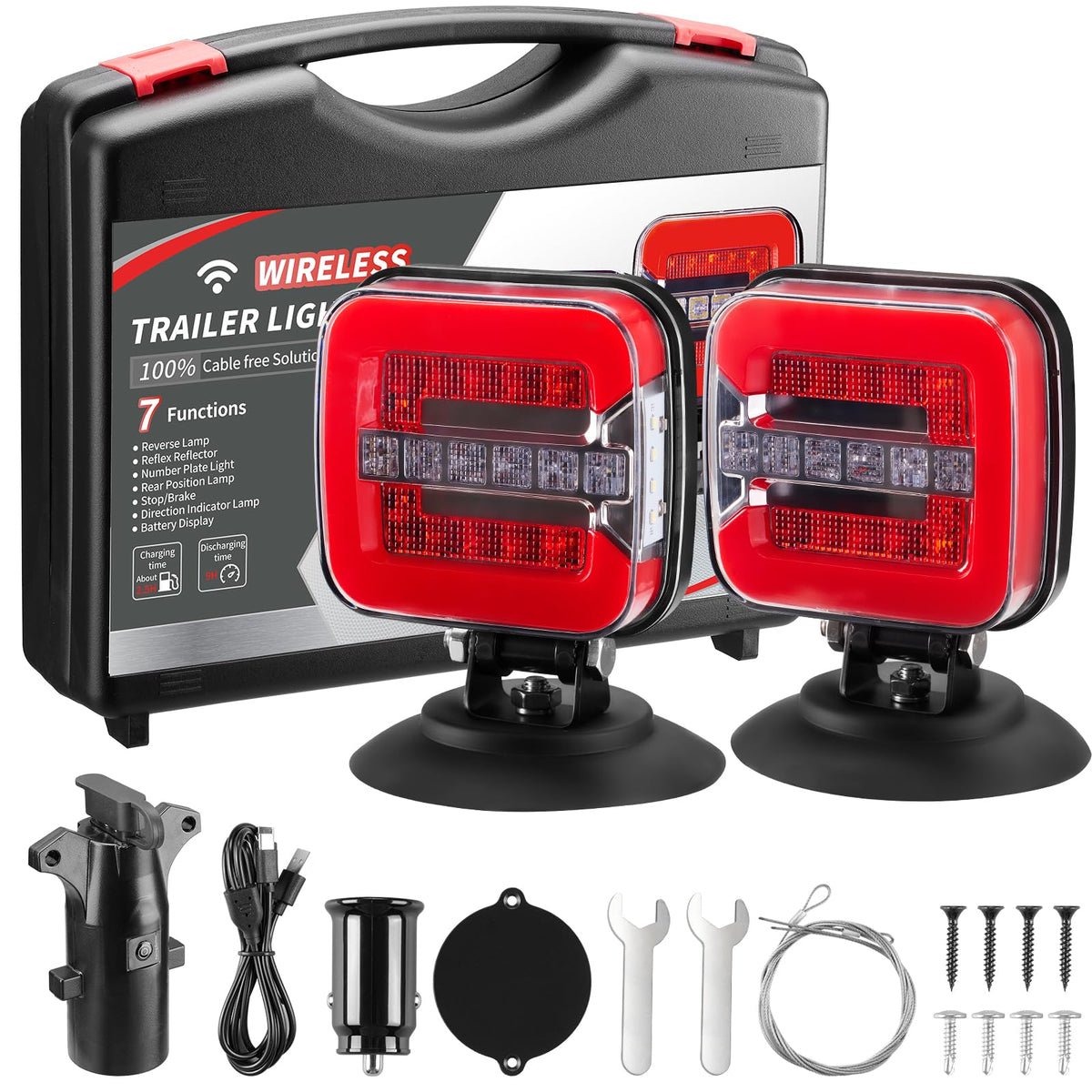 inhtgeas front view of full wireless trailer light kit showing compact design and quick setup benefit
