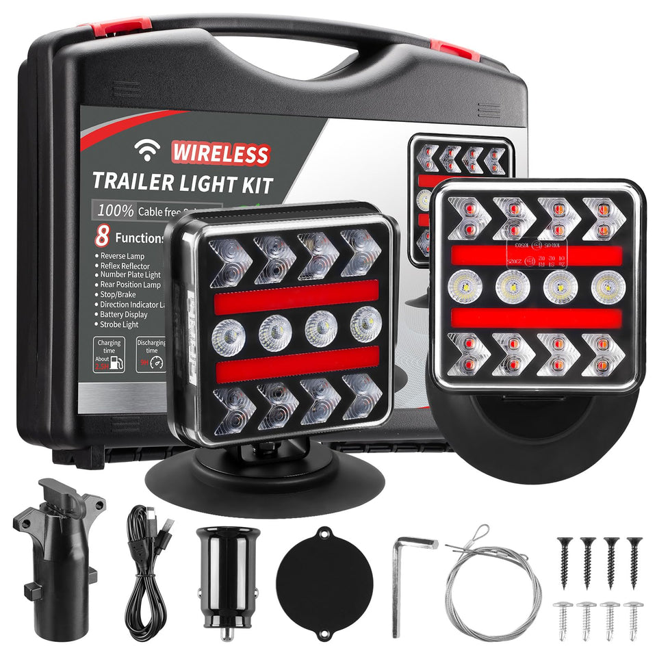 inhtgeas front view kit showing full towing light set and benefits of portability