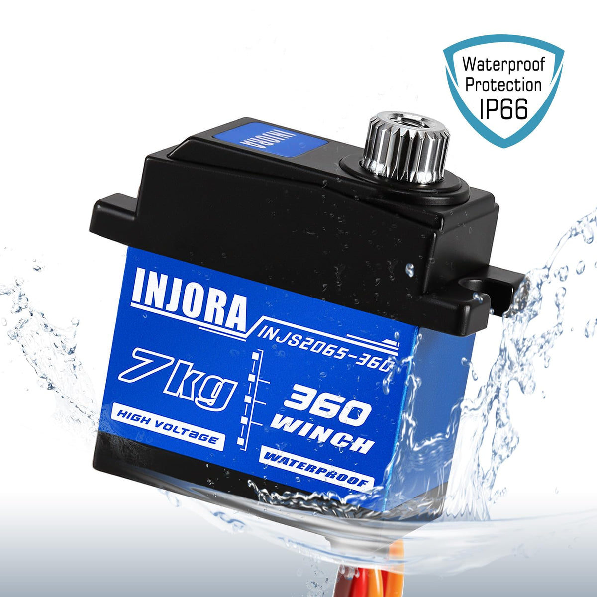 INJORA winch spool and red tow hook close-up showing rope length and improved recovery visibility