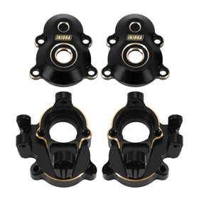 INJORA front-view steering knuckles showing durable brass finish and stronger control