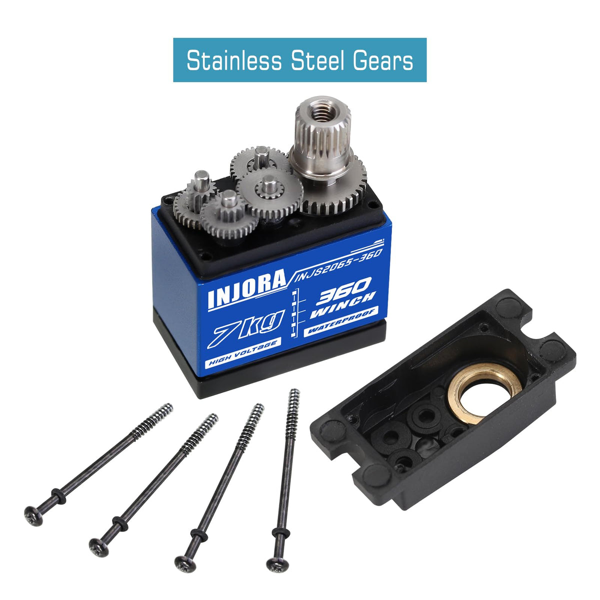 INJORA JR connector and servo size comparison showing cable length for easy routing