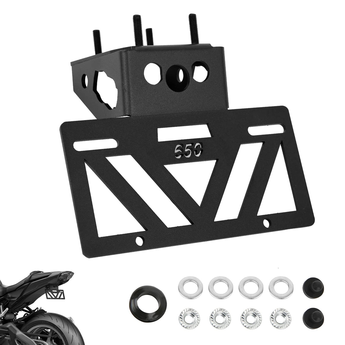 INKUDRI front view of tail tidy showing compact plate area and fit benefits