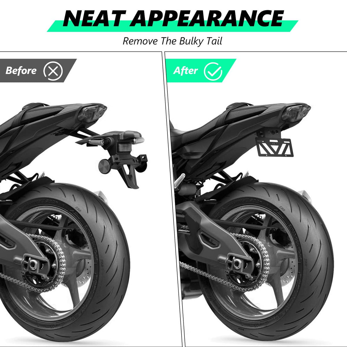 INKUDRI mounted on Ninja 650 showing streamlined rear styling benefit