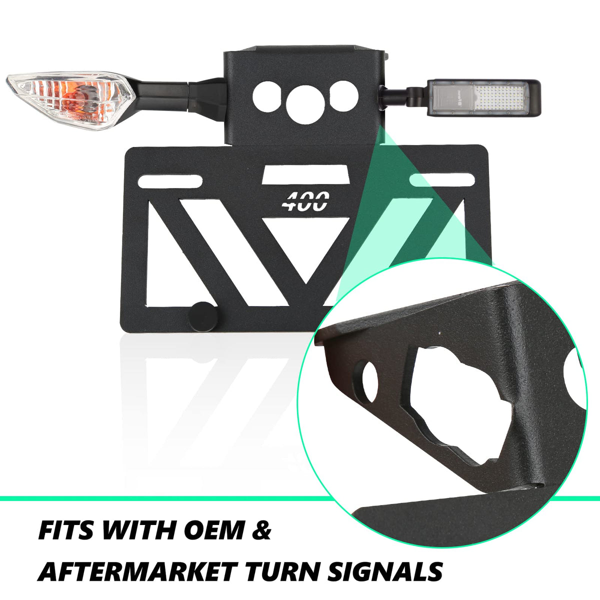 INKUDRI tail tidy installed on Ninja 500 rear angle for refined aesthetics