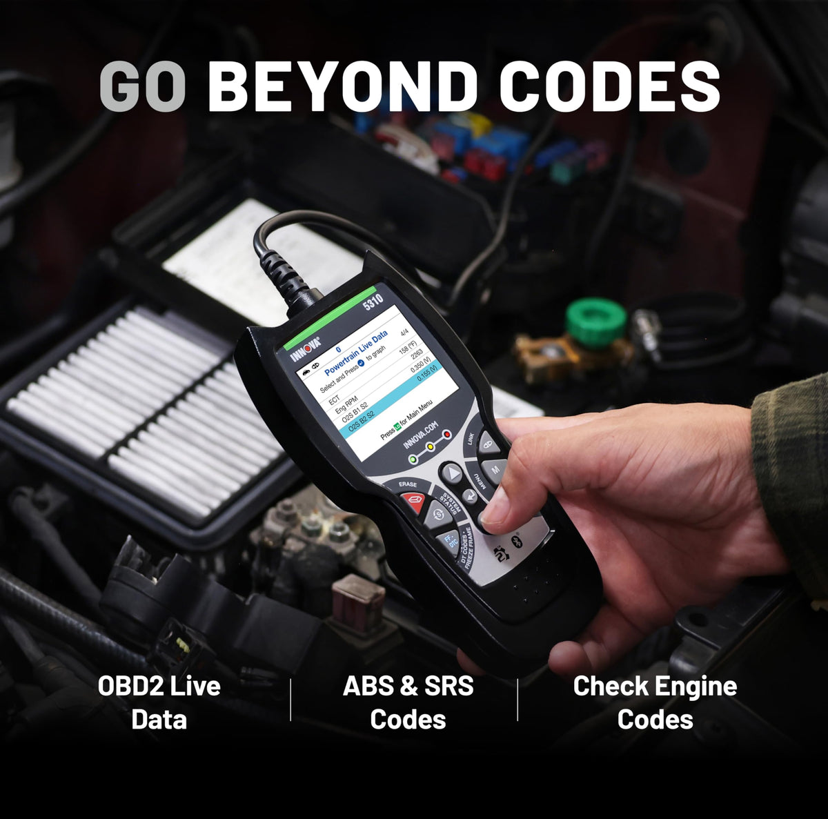 Innova 5310 plugged into vehicle OBD2 port demonstrating quick installation benefit