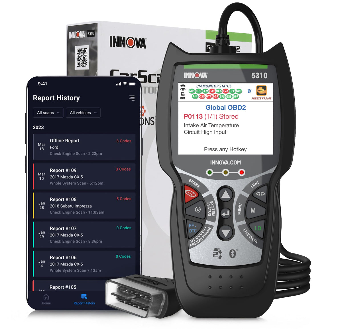 Innova 5310 front view showing compact scan tool and branding for easy diagnostics