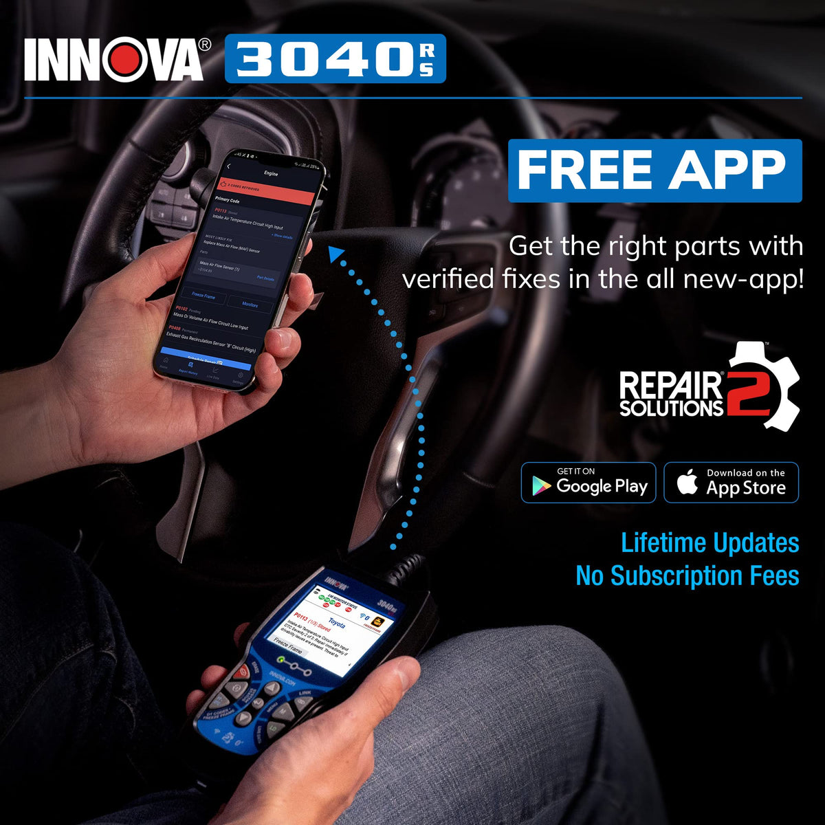 Innova 3040RS buttons close-up showing intuitive controls for easy use