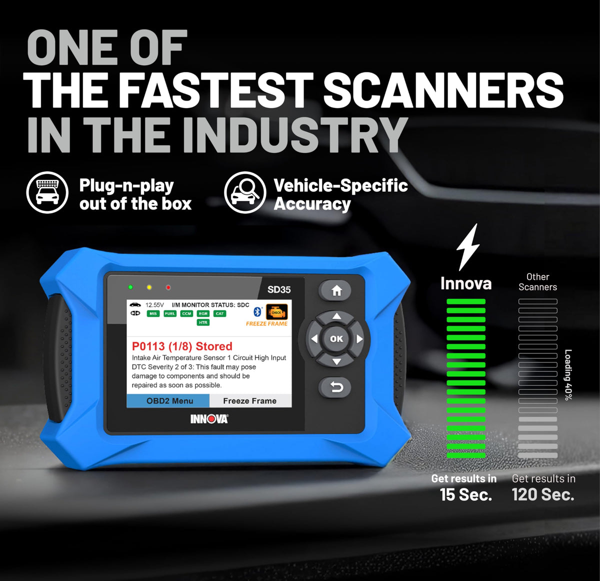 Innova SD35 closeup screen with live data graph for accurate troubleshooting