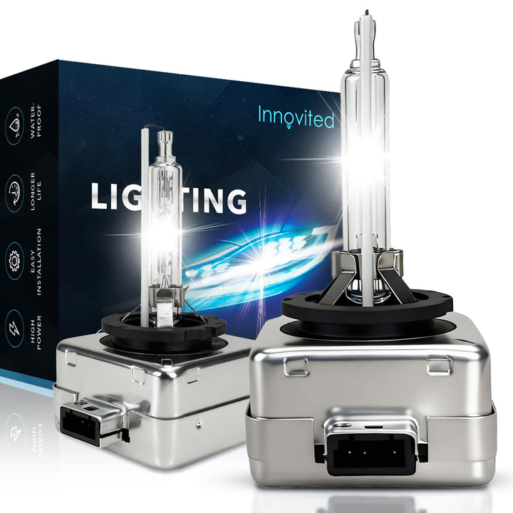 Innovited D1S front packaging showing two replacement bulbs and features