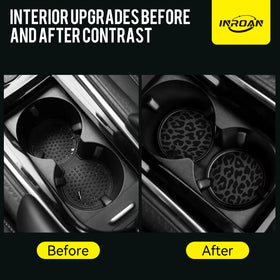 INROAN ceramic coaster seated in car cup holder protecting interior from moisture