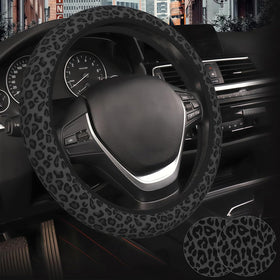 INROAN front view of steering wheel cover showing bold leopard print and fit benefit