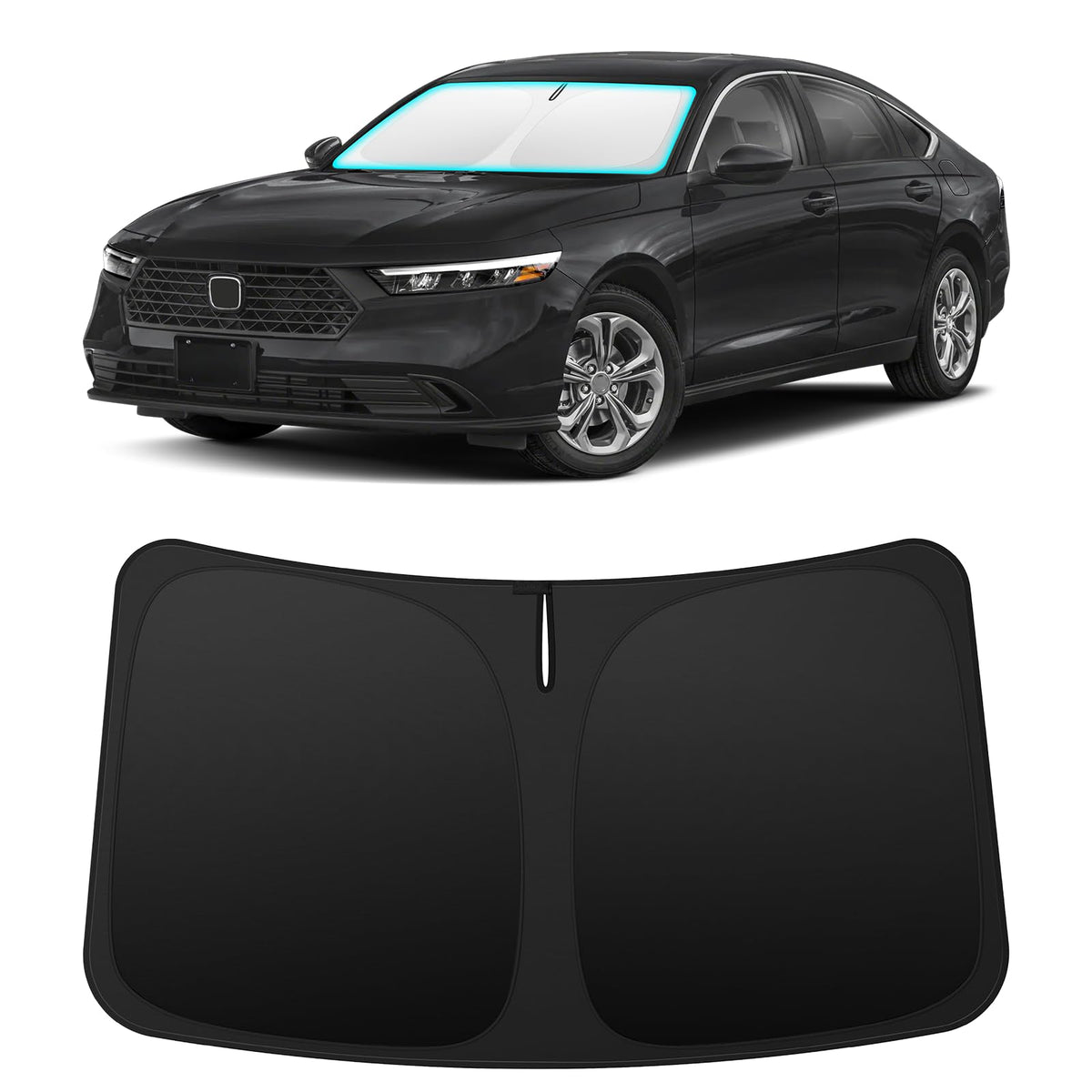 INSAUTO front view showing custom-fit shade in windshield protecting interior