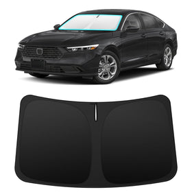 INSAUTO front view showing custom-fit shade in windshield protecting interior