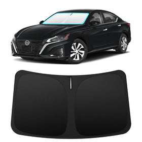 INSAUTO front view of shade showing precise Altima fit protecting windshield
