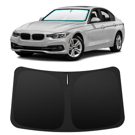 INSAUTO front view of custom-fit shade showing full windshield coverage benefit