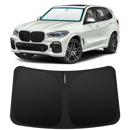 INSAUTO front-fit windshield shade on BMW X5 showing full coverage and protection