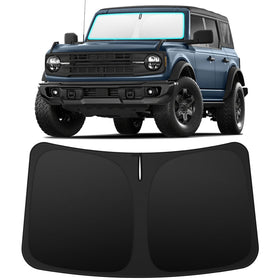 INSAUTO front view showing the full custom-fit shade protecting windshield and dash