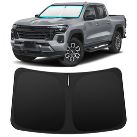 INSAUTO front-fit sun shade on Chevrolet Colorado showing full windshield coverage and protection