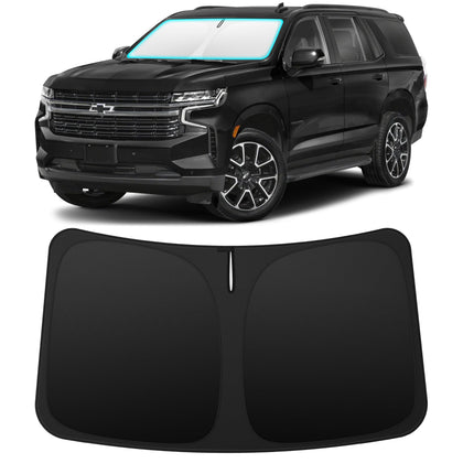 INSAUTO front view installed on Tahoe windshield showing full coverage and heat reduction