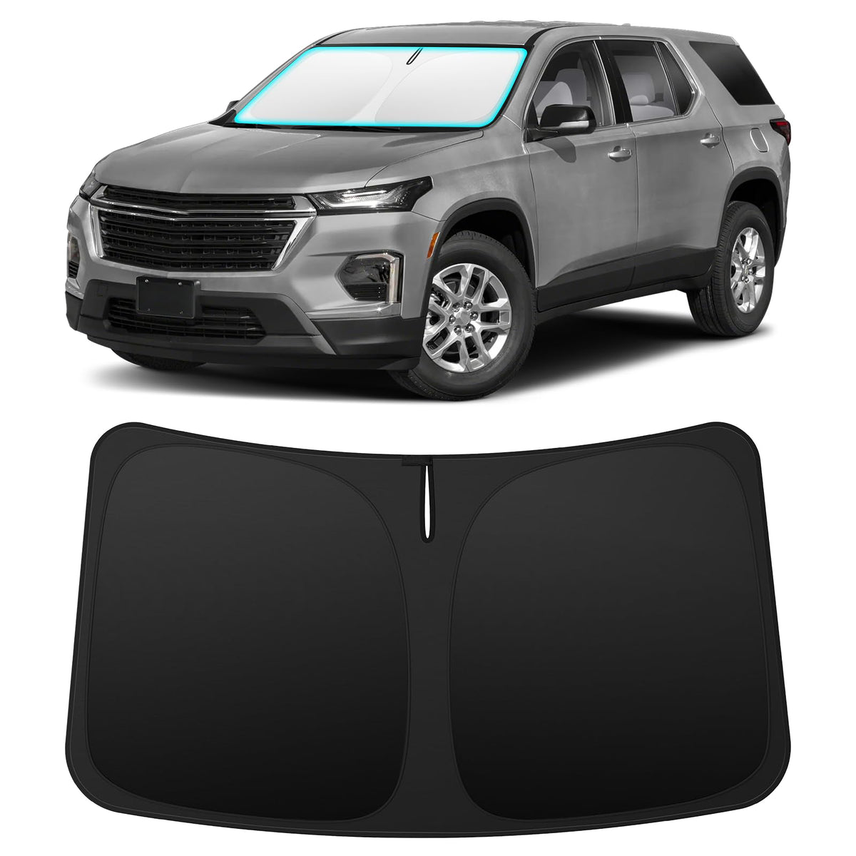 INSAUTO front view on Chevrolet Traverse showing perfect windshield coverage and sun protection