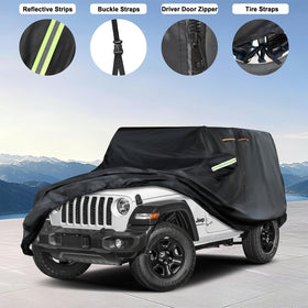 INSAUTO covered Jeep Wrangler in snow illustrating all-weather defense