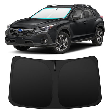 INSAUTO front view of shade showing custom fit and full windshield coverage benefit