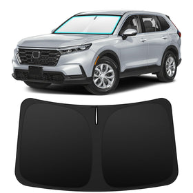 INSAUTO front view of sun shade on Honda CR-V, showing perfect windshield coverage and protection