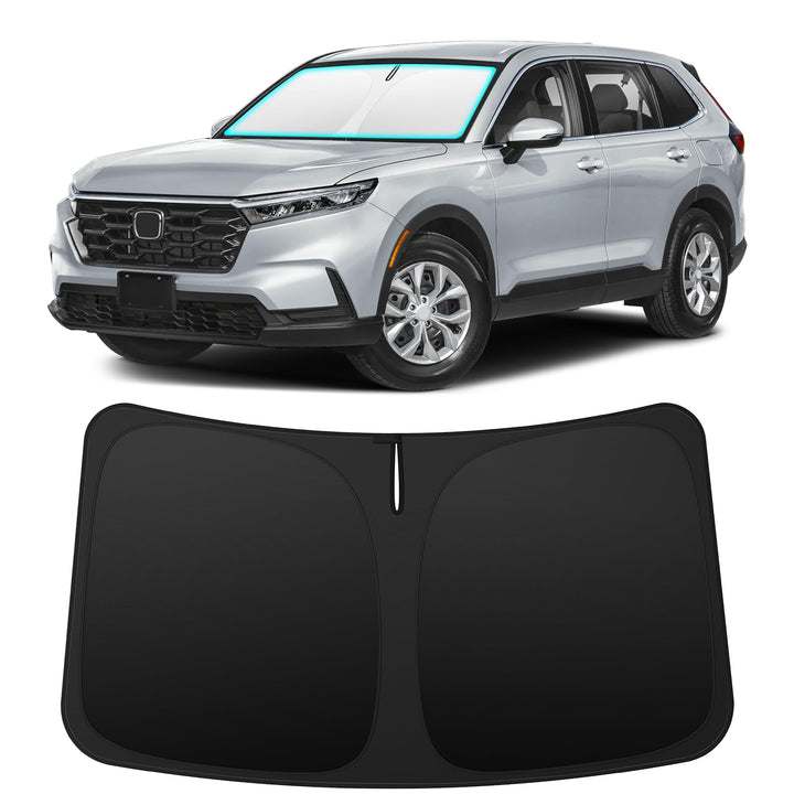 INSAUTO front view of sun shade on Honda CR-V, showing perfect windshield coverage and protection