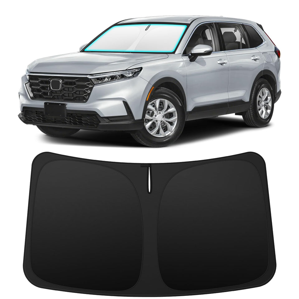 INSAUTO front view of sun shade on Honda CR-V, showing perfect windshield coverage and protection