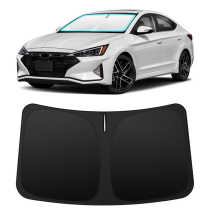 INSAUTO windshield shade front fit showing perfect Elantra coverage and sun protection