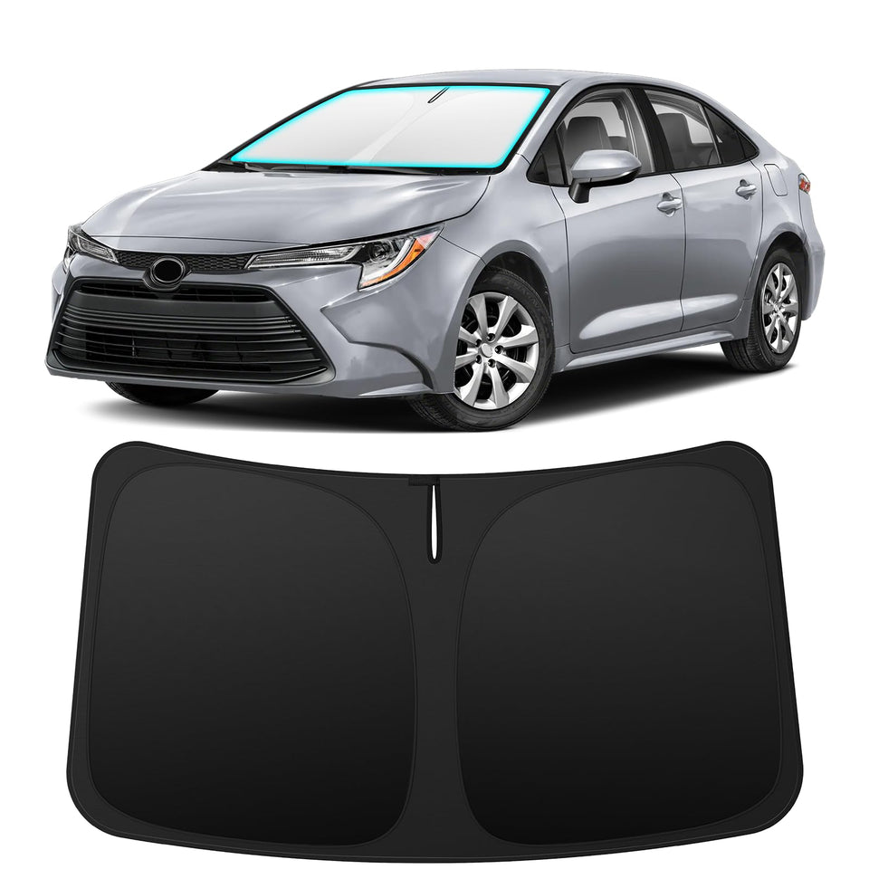 INSAUTO front fit on Toyota Corolla windshield showing perfect coverage and sun protection