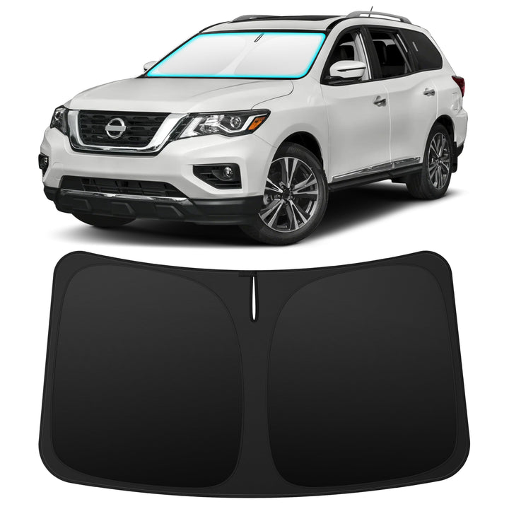 INSAUTO front-fit cover on Pathfinder windshield protecting interior