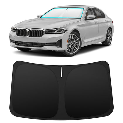 INSAUTO front view of shade showing precise BMW 5 Series fit and neat coverage