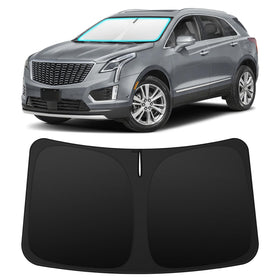 INSAUTO front view of shade in packaging showing fit for Cadillac XT5 and quick installation benefit