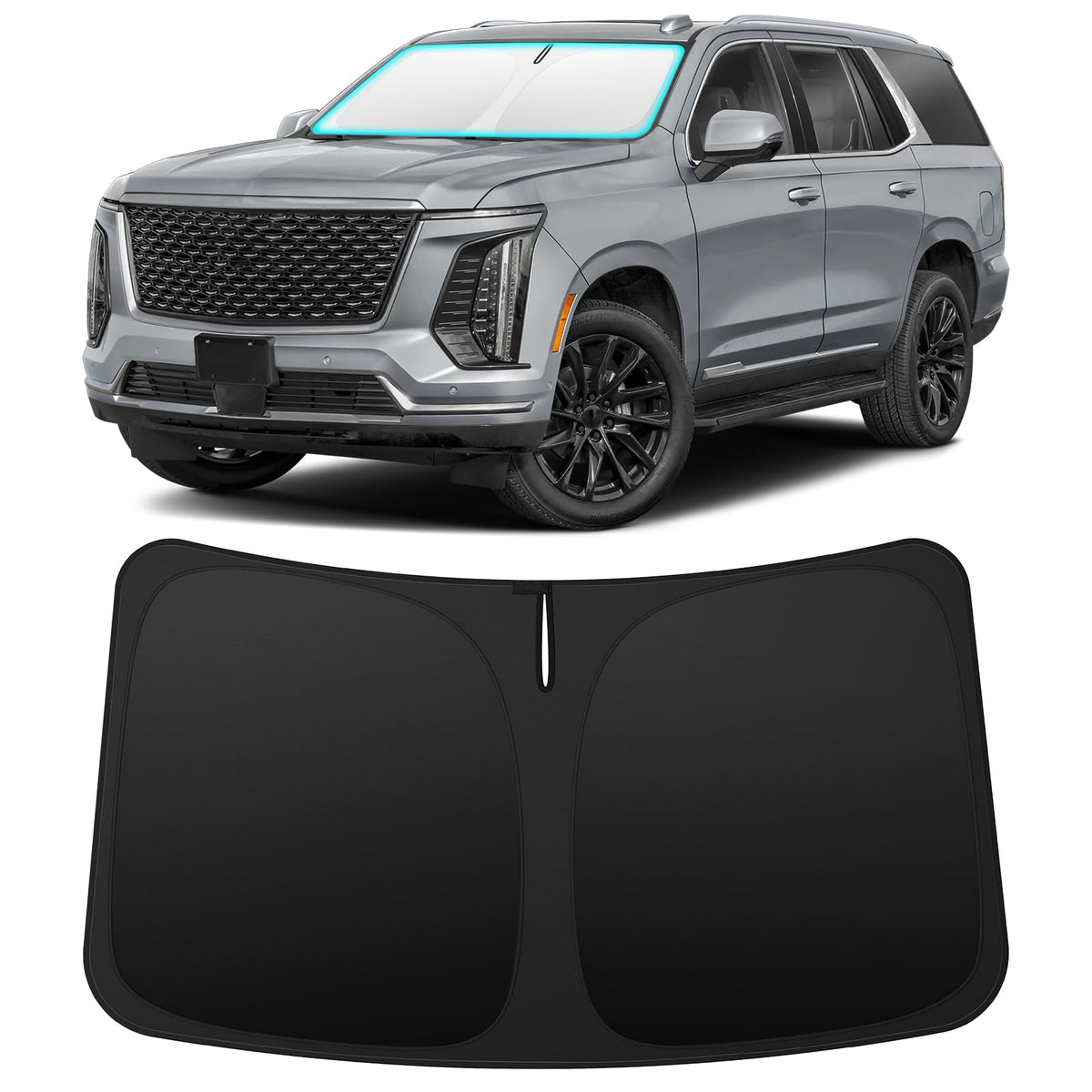 INSAUTO front view of custom-fit shade showing precise windshield coverage and protection