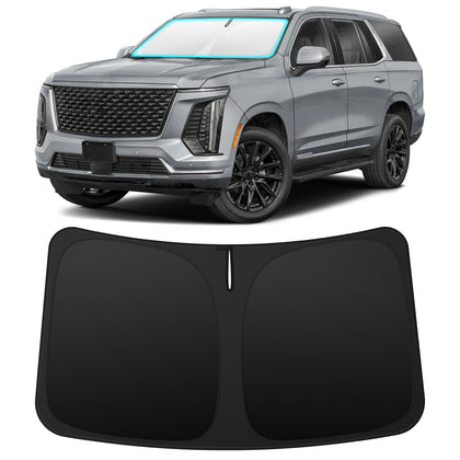 INSAUTO front view of custom-fit shade showing precise windshield coverage and protection